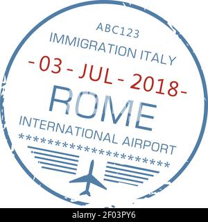 Italie timbre d'immigration d'arrivée à l'aéroport international de Rome isolé. Panneau de destination Vector Europe, document de contrôle des frontières avec plan et date Illustration de Vecteur