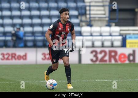 Preston, Royaume-Uni. 06e mars 2021. Junior Stanislas #19 de Bournemouth court avec le ballon à Preston, Royaume-Uni le 3/6/2021. (Photo de Simon Whitehead/News Images/Sipa USA) crédit: SIPA USA/Alay Live News Banque D'Images