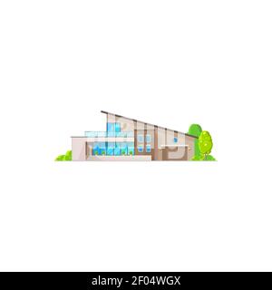 Maison en vente ou en location chalet urbain isolé icône réaliste. Vector maison de campagne façade extérieure, maison de banlieue avec fenêtres panoramiques. Villa moderne Illustration de Vecteur