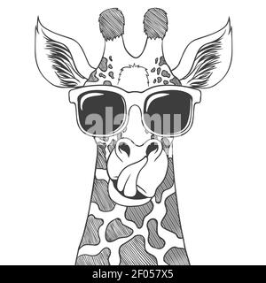 Girafe portant des lunettes dessin main illustration vectorielle pour votre entreprise ou marque Illustration de Vecteur