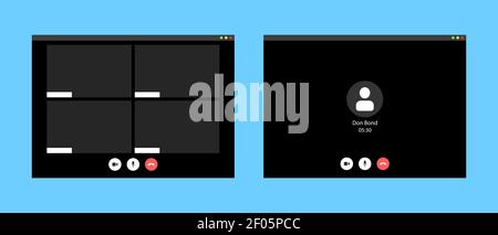 Vidéo conférence deux fenêtres. Superposition de la fenêtre de réunion en ligne Illustration de Vecteur
