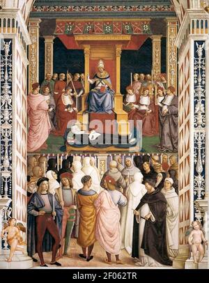 Pinturicchio - No 9 - la canonisation de Catherine de Sienne par le Pape Pie II Banque D'Images