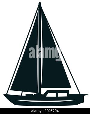 Bateau monochrome avec voiles isolées Illustration de Vecteur