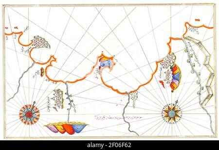 Piri Reis - carte de la côte algérienne autour d'Oran Et Mostaganem Banque D'Images