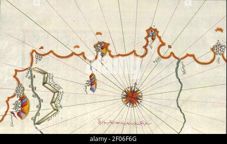 Piri Reis - carte de la côte algérienne autour de Mostaganem Banque D'Images