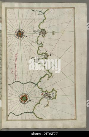 Piri Reis - carte de la côte algérienne autour d'Alger Banque D'Images