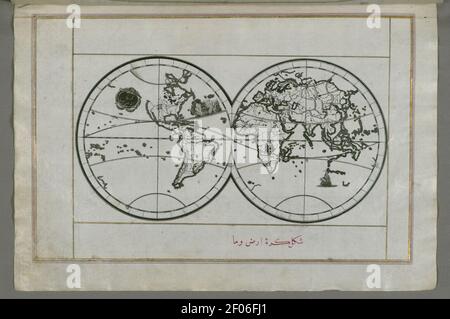 Piri Reis - carte du monde dans un Double hémisphère Banque D'Images