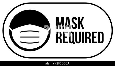 Masque de port requis logo vecteur de signe. Signalétique du masque facial : notification du virus corona Illustration de Vecteur