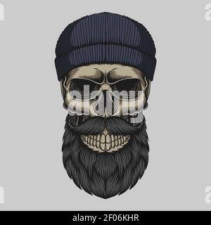 Illustration de la tête de moustache barbu du crâne pour votre entreprise ou marque Illustration de Vecteur