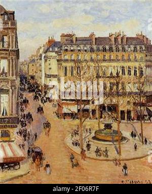 Pissarro - rue-saint-honoré-matin-effet-soleil-place-du-théâtre-francais-1898. Banque D'Images