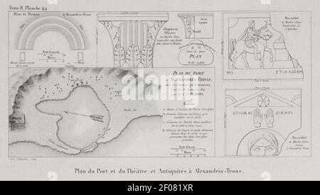 Plan du Port et du Théatre et Antiquités à Alexandria-Troas - Choiseul-gouffier Gabriel Florent Auguste de - 1822. Banque D'Images