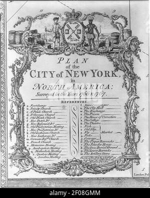 Plan de la ville de New York, en Amérique du Nord - enquête réalisée en 1766 et 1767 Banque D'Images