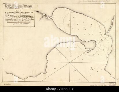 Plano de la Baia y Puerto de San Josef o Fuerte Escudo situado en la costa septentrional del Estrecho de Magallanes Banque D'Images