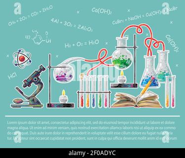 Affiche colorée scientifique avec formules chimiques et processus de transport illustration du vecteur hors expériences Illustration de Vecteur