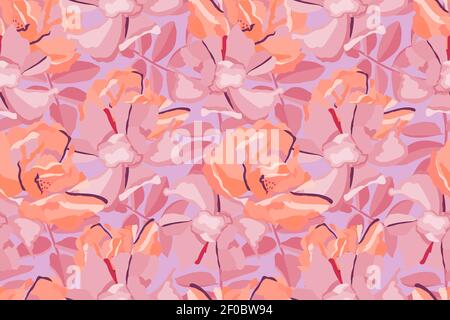 Motif fleuri vectoriel sans coutures. Fond floral. Fleurs roses et orange. Illustration de Vecteur