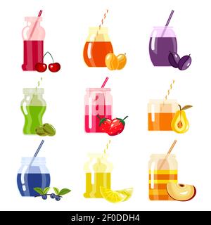 Menu smoothie avec icônes décoratives et boissons aux fruits et aux baies conteneur en verre avec illustration vectorielle isolée par paille Illustration de Vecteur