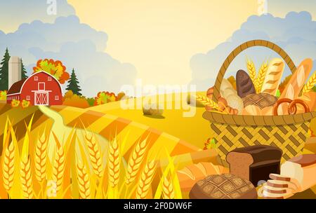 Dessin animé belle scène de ferme d'automne Illustration de Vecteur