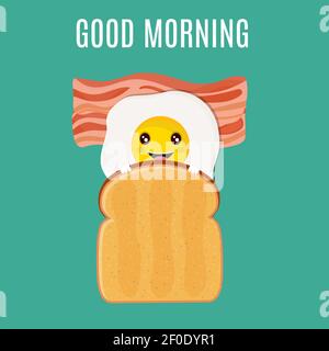 bon petit déjeuner œufs avec toasts et bacon Illustration de Vecteur