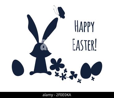 Lapin de Pâques et lettrage isolés sur fond blanc. Le symbole des Pâques. Silhouette avec citation de salutation. . Illustration vectorielle. Joyeuses Pâques Illustration de Vecteur