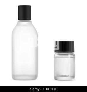 Bouteille de toner. Produit cosmétique de toner. Maquette de flacon en verre de sérum pour la peau. Kit de liquide essence, tube vectoriel de protection spa pour l'eau du visage ou le gel du corps. FAC Illustration de Vecteur