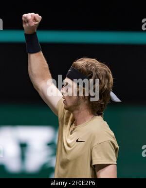 Rotterdam, pays-Bas, 6 mars 2021, Tournoi de tennis mondial ABNAMRO, Ahoy, demi-finale: Andrey Rublev (RUS). Photo: www.tennisimages.com/ Banque D'Images
