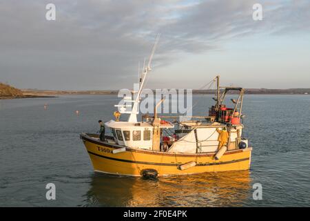 Ballycotton, Cork, Irlande. 07e mars 2021. Le bateau de pêche Celtic Sun retourne au port avec une prise de Hake and Cod à Ballycotton, Co. Cork, Irlande. - crédit; David Creedon / Alamy Live News Banque D'Images