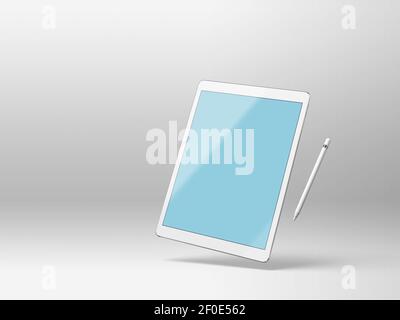 Maquette d'une tablette sur fond blanc avec stylet Banque D'Images