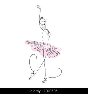 Une ligne d'un danseur de ballet. Illustration vectorielle de la danseuse gracieuse. Art continu de la belle ballerine. Illustration de Vecteur