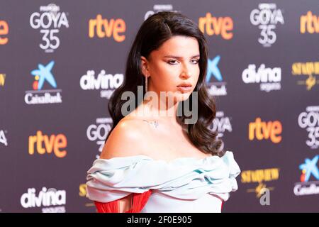 Malaga, Espagne. 6 mars 2021. La chanteuse Naty Peluso assiste au tapis rouge précédant le Gala des Goya Awards 2021 à Malaga . 06 mars 2021. Photo d'Alterphotos/Francis González/ABACAPRESS.COM crédit: Abaca Press/Alay Live News Banque D'Images