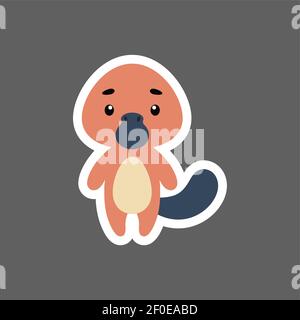 Sticker de petit bébé platypus mignon. Personnage animal de dessin animé pour les cartes d'enfants, douche de bébé, invitation d'anniversaire, intérieur de maison. Plat à piments de couleur vive Illustration de Vecteur