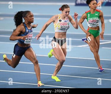 Rani Rosius Belge photographié en action lors de la demi-finale de la course féminine de 60m aux Championnats européens d'athlétisme en salle, à Torun, en Pologne, Banque D'Images