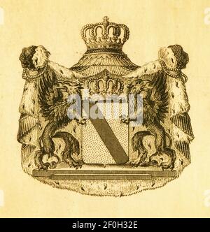 Illustration antique des armoiries de Baden. Publié dans Systematischer Bilder-Atlas zum conversations-Lexikon, Ikonographische Encyklopedie der W. Banque D'Images