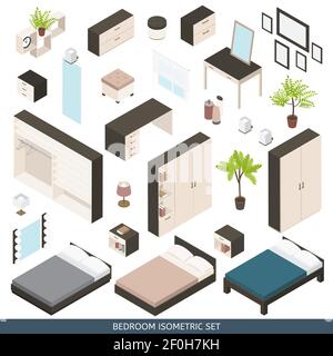 Ensemble d'icônes isométriques de créer une chambre à coucher avec des meubles et accessoires pour décorer appartements illustration vectorielle Illustration de Vecteur