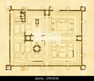 Gravure antique d'un plan d'étage du palais de Dioclétien à Split. Publié dans Systematischer Bilder-Atlas zum conversations-Lexikon, Ikonographische Banque D'Images