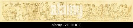 Gravure du XIXe siècle des dieux de l'époque classique. De gauche à droite : 1 - procession dionysienne, 2 - Triton et les Nereids. Illustration publique Banque D'Images