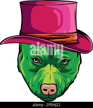 chien pitbull vert avec motif d'illustration de chapeau Illustration de Vecteur