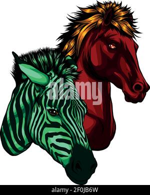 Illustration vectorielle zébrée et tête de cheval colorée Illustration de Vecteur