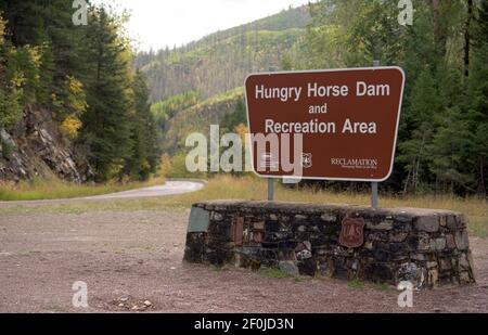 Panneau de récupération de Hungry Horse Damn Recreation Area USFS Banque D'Images