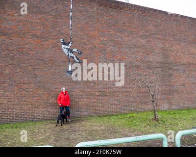 Mur de la prison de Banksy's Reading, Reading , Berkshire, Angleterre, Royaume-Uni, GO. Banque D'Images