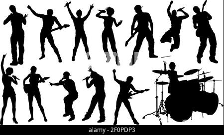 Guitariste musiciens batteur signataire Silhouettes Illustration de Vecteur