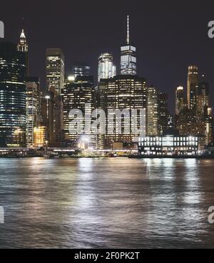 New York City skyline at night, USA. Banque D'Images