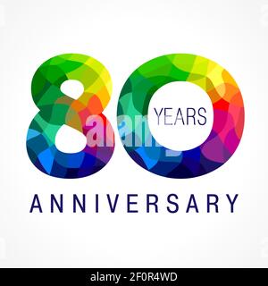 numéros du 80 e anniversaire. logotype de 80 ans. Des couleurs vives. Modèle de conception graphique abstrait isolé. Creative 8, 0 chiffres 3D. Jusqu'à 80 percen Illustration de Vecteur