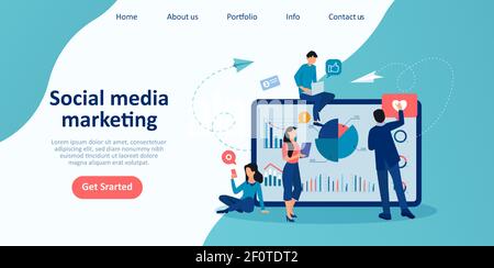 Vecteur d'une équipe de marketing hommes et femmes analysant social tendances du site web des médias Illustration de Vecteur