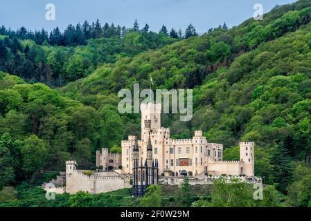 Schloss Stolzenfels (château de Stolzenfels), style gothique de renaissance, vallée du Haut-Rhin moyen, près de Koblenz, Rhénanie-Palatinat, Allemagne Banque D'Images