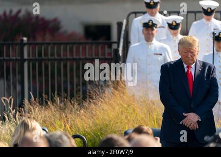Le président Donald Trump prononce un discours lors d'une cérémonie de célébration du 11 septembre au Pentagone le mercredi 11 septembre 2019 au Pentagone d'Arlington en Virginie Banque D'Images