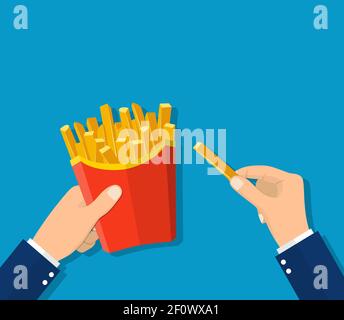Frites entre les mains d'hommes. Illustration de Vecteur