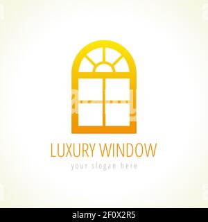 Logo vectoriel de fenêtres ARC. Modèle abstrait, signe de couleur or de la construction de la compagnie architecturale dans une forme arc fenêtre décorative. Acheter ou mettre à jour l Illustration de Vecteur
