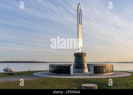 Steveston Fisherman's Memorial. Garry point Park au coucher du soleil. Richmond, C.-B., Canada. Banque D'Images