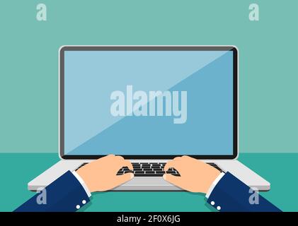 Ordinateur portable et mains sur le clavier. Illustration de Vecteur