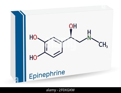 Adrénaline, molécule d'épinéphrine. C'est hormone, neurotransmetteur, médicament. Utilisé comme médicament en raison de ses diverses fonctions importantes. Emballage papier f Illustration de Vecteur